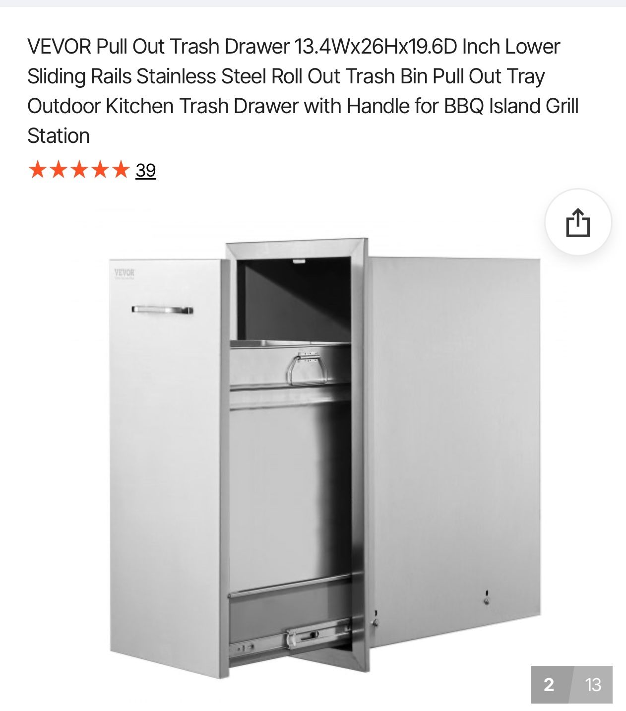 Outdoor BBQ Kitchen Trash Bin And Double Door