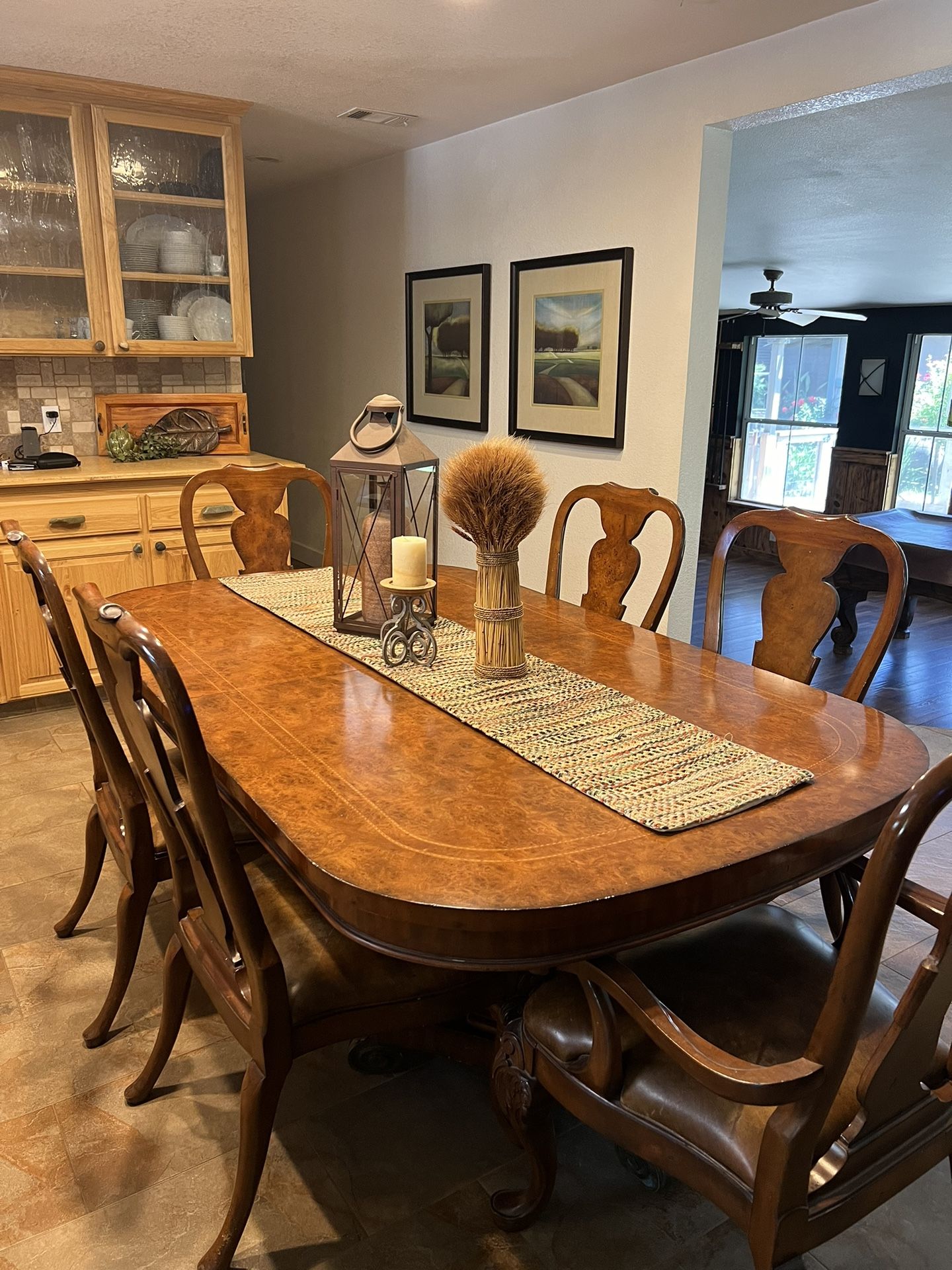 Burl wood Dining Table Chairs