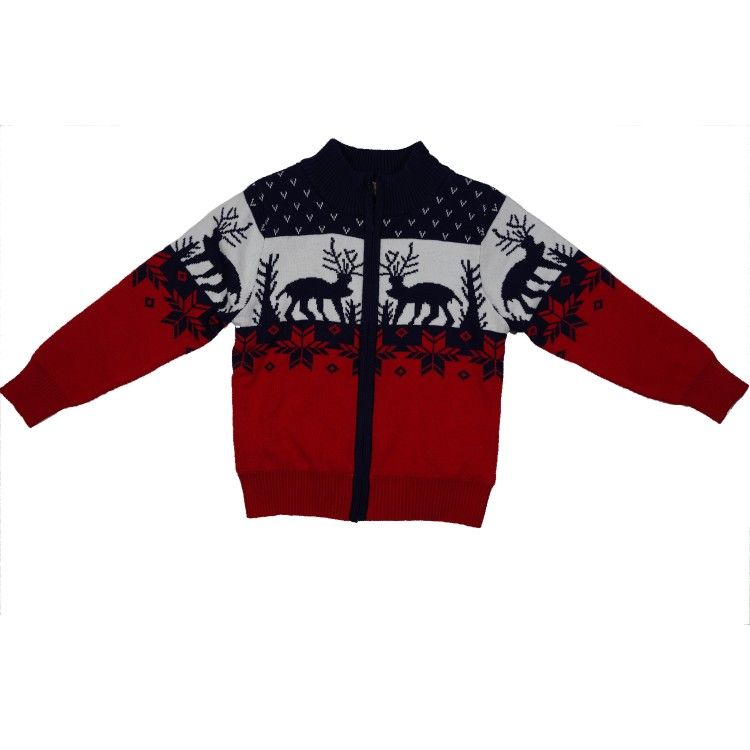 NEW Boys 3T FAIR ISLE Christmas Deer Knit Cardigan