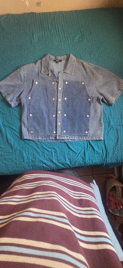 Mens Fashion Nova Oversized Boxy Denim jean buttoned down Collard shirt