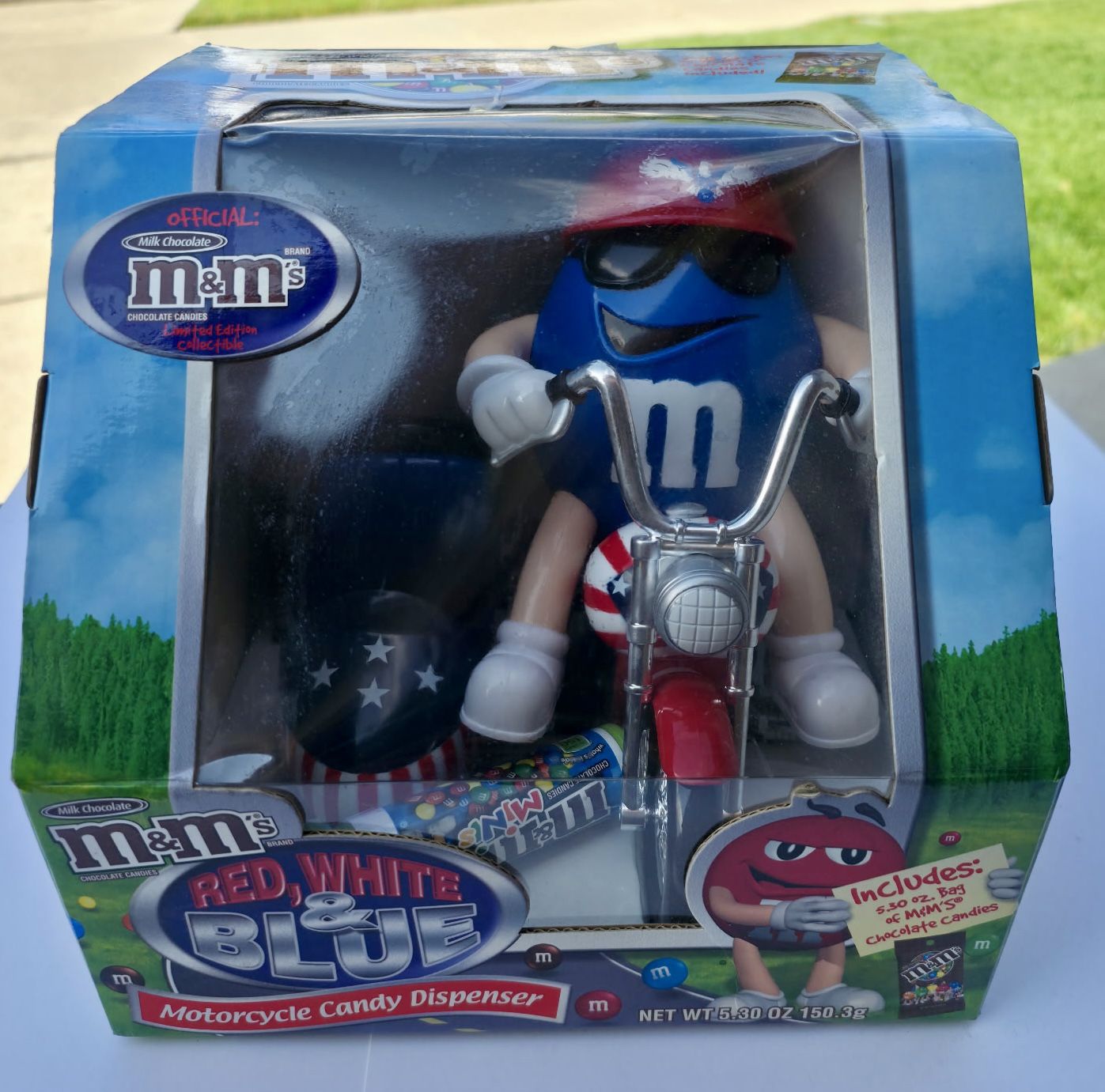 M&M's Candy Dispenser Red White and Blue Motorcycle