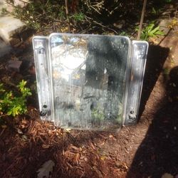 Vintage 1950s STAINLESS STEEL LIGHT FIXTURE, CABINET AND MIRROR... WORKS !