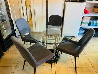 Round Glass Dining Table with 4 Chairs