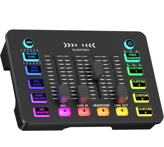 Gaming Sound Board Audio Interface Voice Changer for PC PS4 PS5 Streaming Mixer Soundboard Compatible with XLR Condenser/Dynamic Microphone
