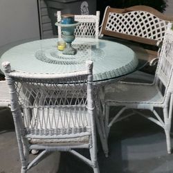 Wicker Glass Top Table With 4 Chairs
