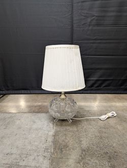 Vintage Cut Glass Table Lamp with Pleated Fabric Shade