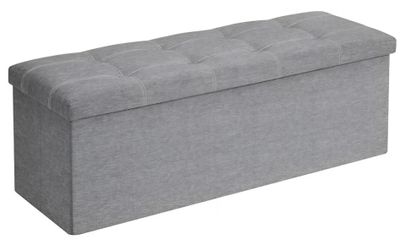 Gray Tufted Fabric Storage Ottoman Bench