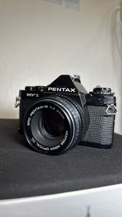 Vintage Asahi Pentax MV-1 35mm Film Camera + SMC Pentax-M 50mm f/2 Lens + Original Case