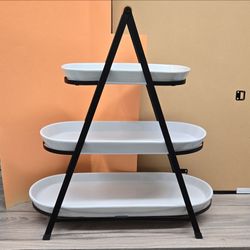 3-Tier Serving Stand with White Oval Platters