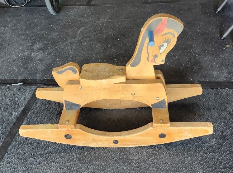 1950's Vintage Solid Wood Childs Wooden Rocking Horse