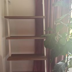 Modern Ladder-Style Bookshelf – Wood & White Metal