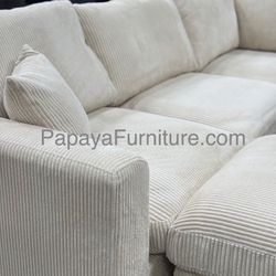 New Ivory White Beige Sectional Sofa And Ottoman Set Ashley Style Designer Couch Furniture Warehouse Discount Sale Soft Plush Fabric Modern Furniture 