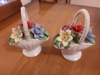 2 Vintage porcelain baskets with flowers $10 each