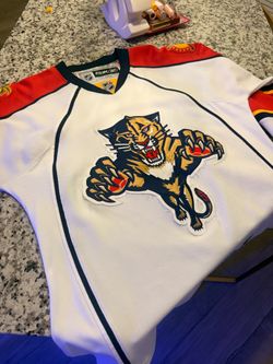Florida Panthers Reebok NHL Jersey – White, Size L, Vintage Sunburst/Palm Tree Patch (Blank)
