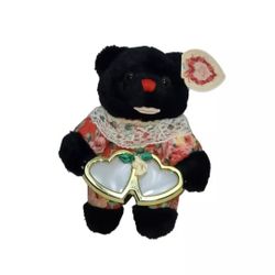 Vintage Black Teddy Bear With Pictures Frame Be My Valentine 8" H Stuffed Animal