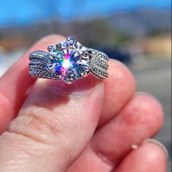 3 Carat Solitaire Cut Moissanite 18kt White Gold Plated Sterling Silver Ring.