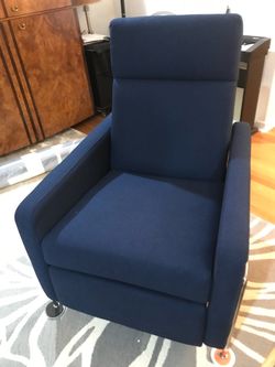 New West Elm Blue Velvet Modern profile recliner