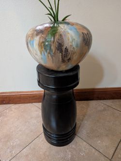 Black Wooden Pedestal Plant Stand Wood Mortar