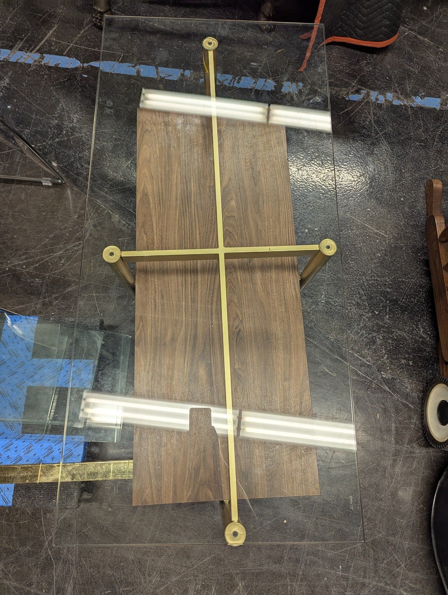 Mid-Century Modern Glass Top Coffee Table with Gold Frame