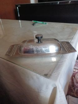 Vtg. 1960 Stanley Robert's stainless steel covered butter dish.
