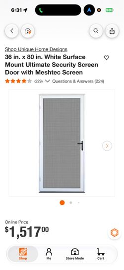 36x80 White Security Screen Door with Meshtec