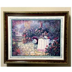 Large Vintage "Thru God's Grace" Garden Terrace Art Print by Bettie Hebert Felder - Framed 31"x26"