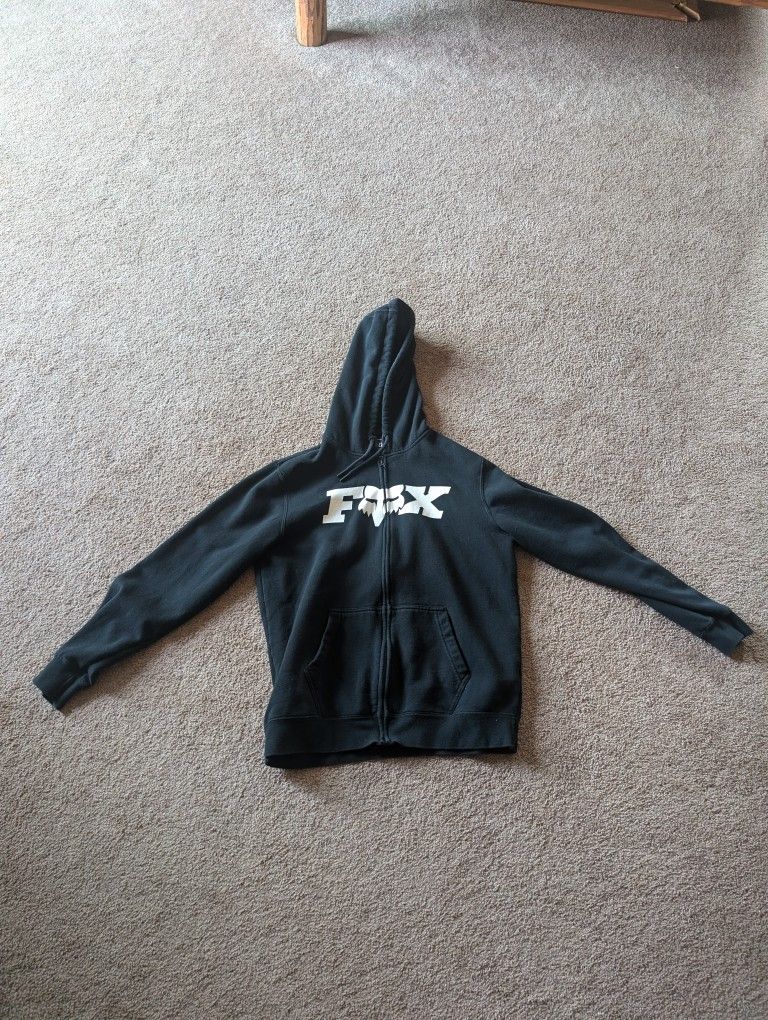My son wants to sell his black Fox zip up hoodie.