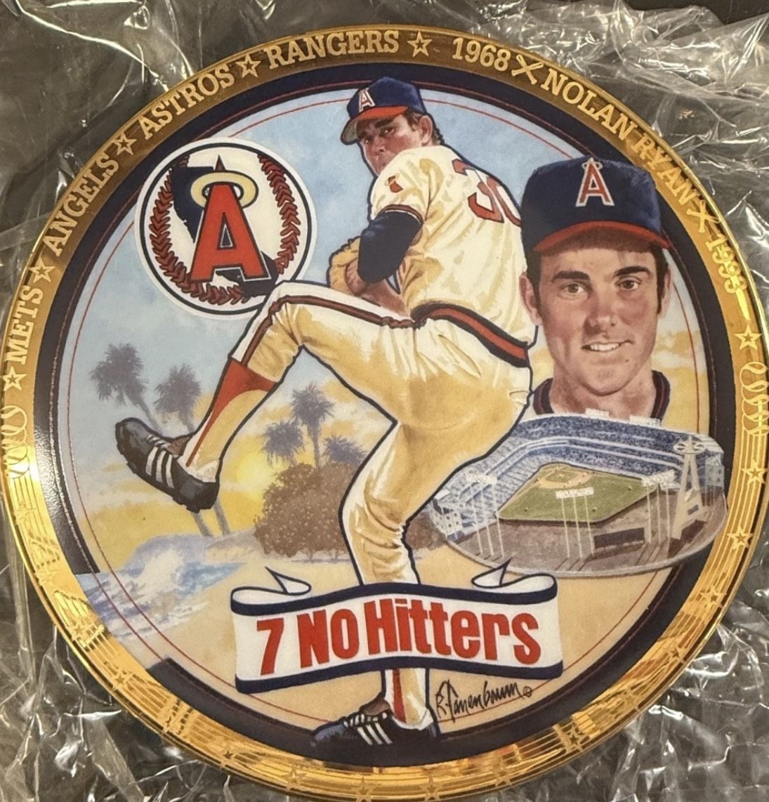 NOLAN RYAN 23 K GOLD BORDERED PLATE 1993 "7 No Hitters"  Limited Edition. Certified & Numbered. Angels Special Edition