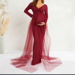 Maternity dresses for photoshoot, off-the-shoulder chiffon dresses, elegant photography props, long dress for baby shower