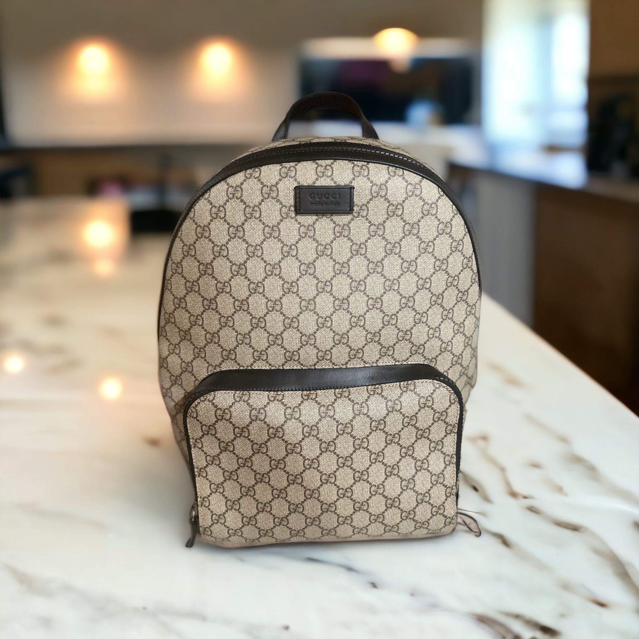 Gucci Backpack - GG Supreme with Front Zipper Pocket - Unisex