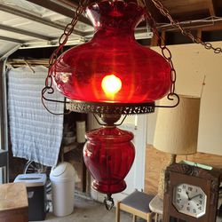 Library Parlor Ruby Red Hanging Oil Lamp