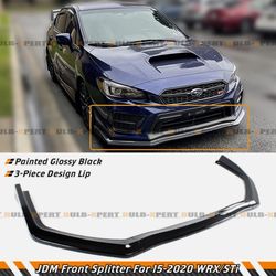 For 2015-2021 Subaru WRX STi CS Style 3pc Gloss Black Front Bumper Lip Splitter
