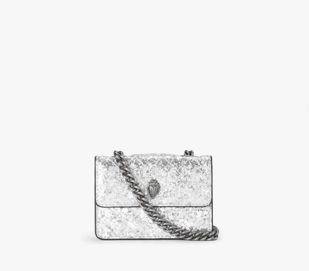 Kurt Geiger Micro Kensington Silver Metallic Quilted Crossbody Bag
