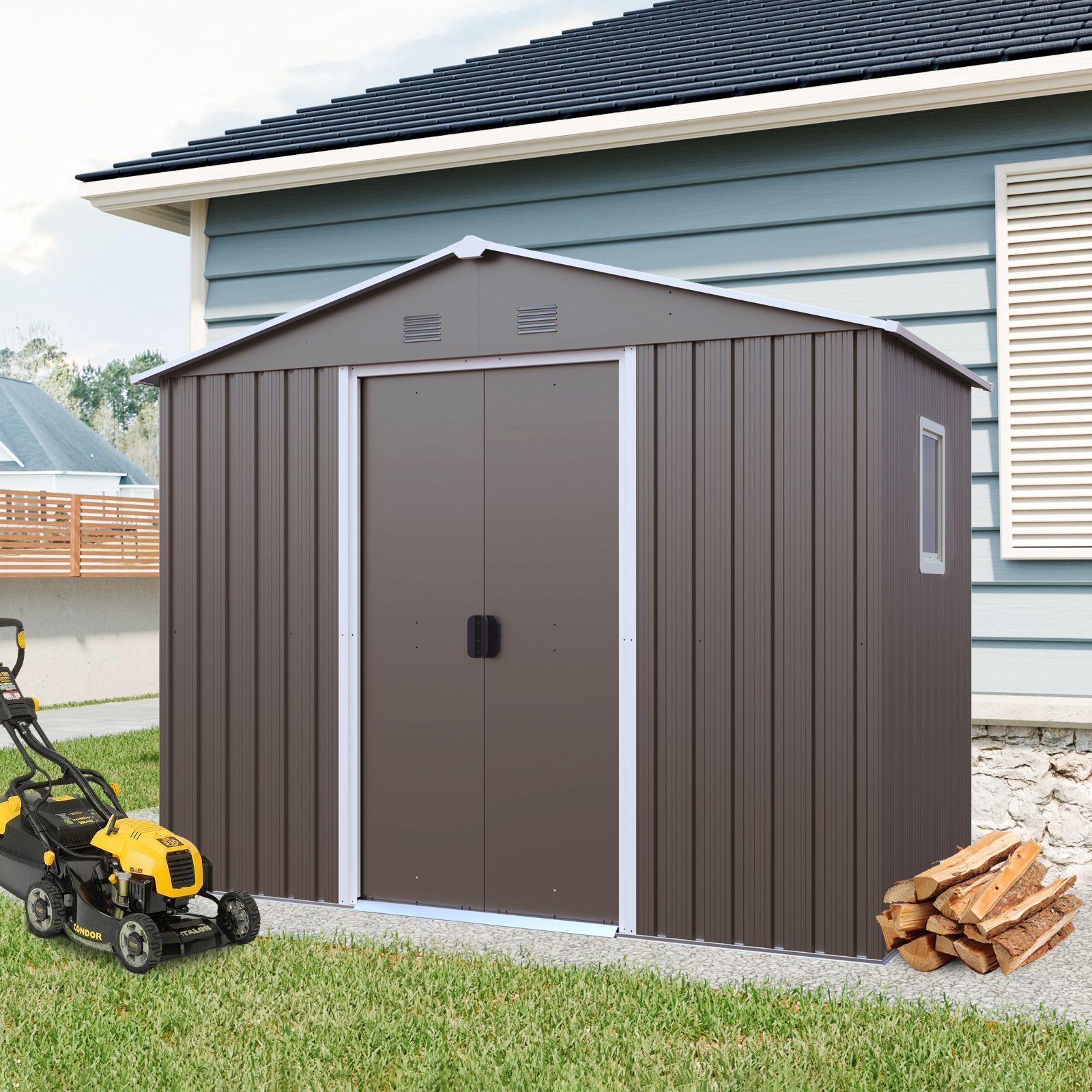8ft x 4ft Outdoor Metal Storage Shed With window and metal foundationGray