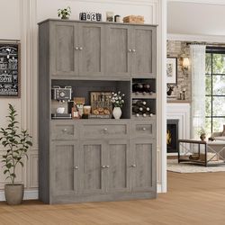Pantry Organizers and Storage Cabinet, 72” Tall Kitchen Pantry Storage Cabinet with Microwave Stand, Wine Rack, Drawers and Adjustable Shelf for Dinin