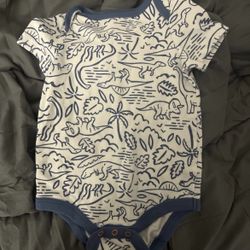 Baby Boy Blue and White Dinosaur Onesie Size 0-3 Months 