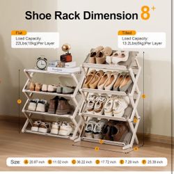 TlaroRiz 4-Tier Shoe Rack Foldable Free Standing Shoes Organizer for Front Door Entrance Garage Corridor Entryway and Living Room,Space-Saving Compact