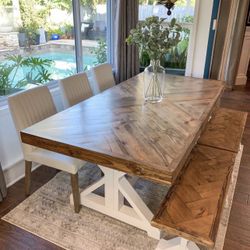 Custom Built Dining Table Solid wood Farmhouse Set Modern Rustic Bench Country Oval Round Counter Breakfast Height  Farm House 