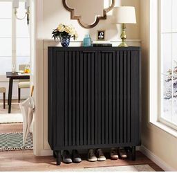 New assembled 6-Tier Shoe Cabinet with Shutter Doors, Large Wooden Shoe Organizer Rack with Adjustable Shelves, Modern Farmhouse Hidden Storage Furnit