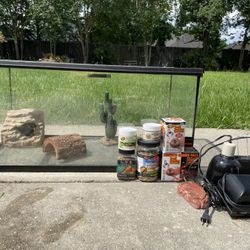 Complete 3ft Reptile / Bearded Dragon Tank Setup – Lights, Food, Decor