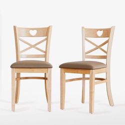 Livinia Heart X-Back Dining Chair Set of 2, Solid Malaysian Oak PU Leather Upholstered Cushion Seat