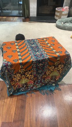Orange and teal pashmina
