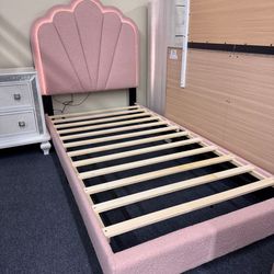 Twin fabric bed frame w/ led