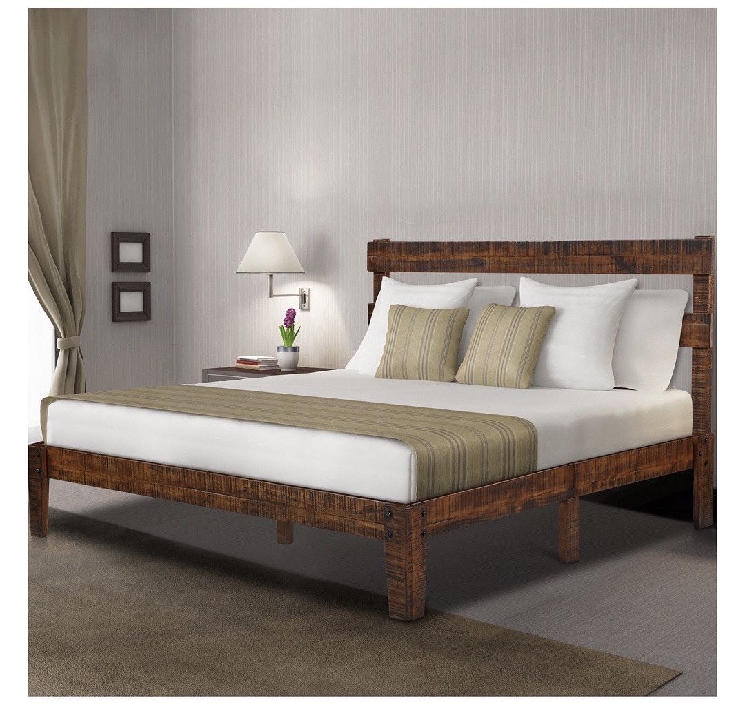 GranRest 12 inch Classic Solid Wood Platform Bed with Headboard, King (A16)