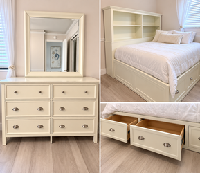 Off White Bedroom Set with Mattress and storage