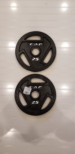 25 LB CAP OLYMPIC CAST IRON WEIGHT PLATES PAIR BRAND NEW
