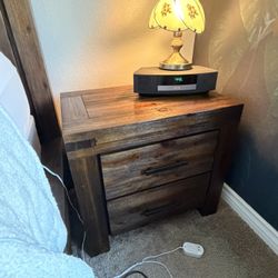 Rustic Wood Queen Bedroom Set – Bed Frame + Dresser + Nightstand