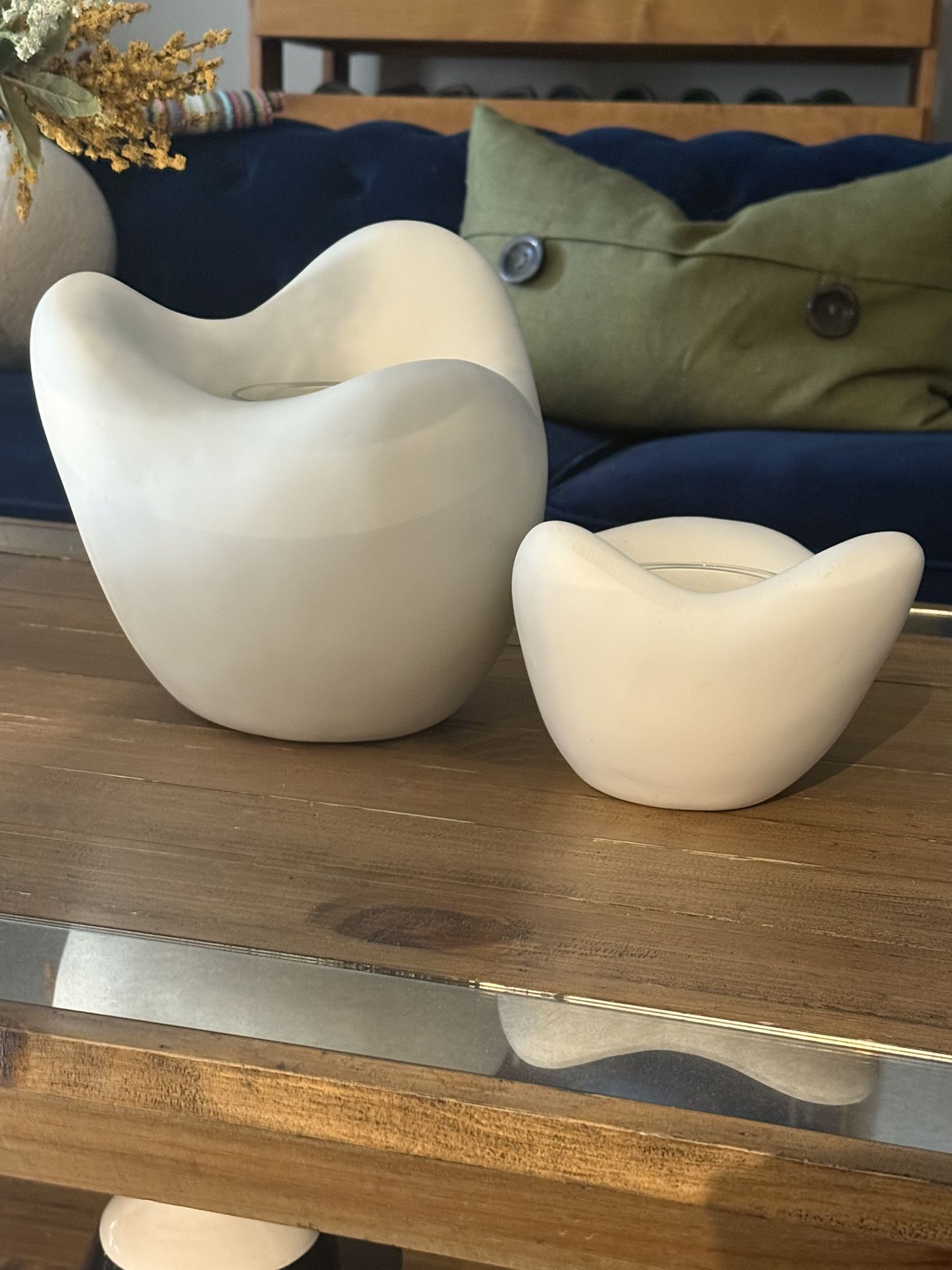 2 Modern Global Views LEMIEUX White Sculpture Cloud Candle Holders