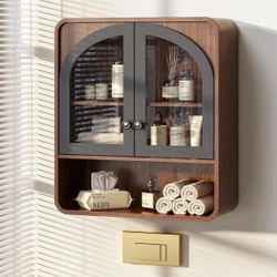 New-Wall Cabinet, Medicine Cabinet Wall Mount with Arched Glass Doors & Adjustable Shelf, Bathroom Cabinet Over the Toilet Storage Cabinet for Laundry