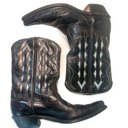 Vintage 1950s Women’s Western ACME Boots Black w/Blue Inlay Sz 8